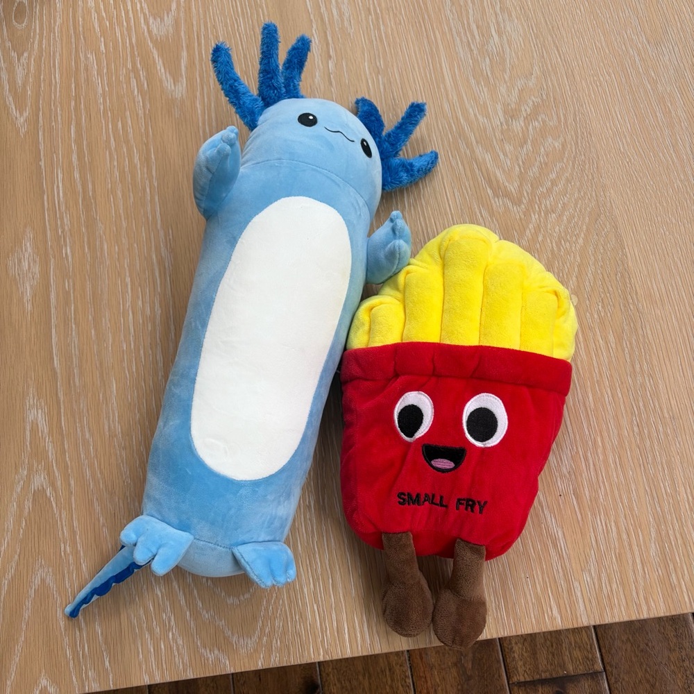 Blue Axolotl Plush & Red 'Small Fry' Fries Plush Set - Cute Kids Toy Pair